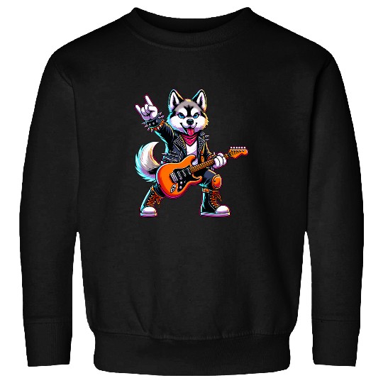 Funny Guitar Rock Sign Punk Guitarist Alaskan Klee Kai Dog Sweatshirts