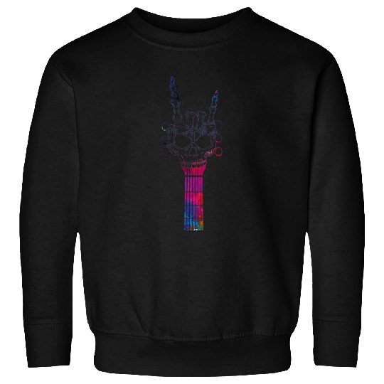Funny Guitar Rock On Guitar Neck With A Sweet Rock Roll Skeletons Hand Skull Sweatshirts