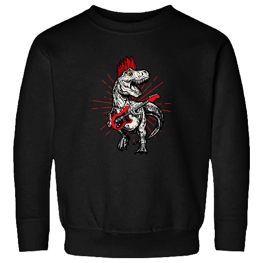 Funny Guitar Punk Rock TRex Mohawk Playing Guitar Rock n Roll Dinosaur Sweatshirts