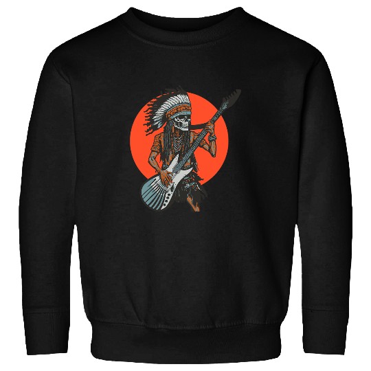 Funny Guitar Native American Indian Playing Bass Guitar Rock Heavy Metal Guitarist Sweatshirts