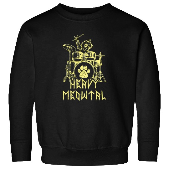 Funny Drummer Pet Cat Drummer Drum Heavy Meow Metal Music Lover Rock Metal Sweatshirts