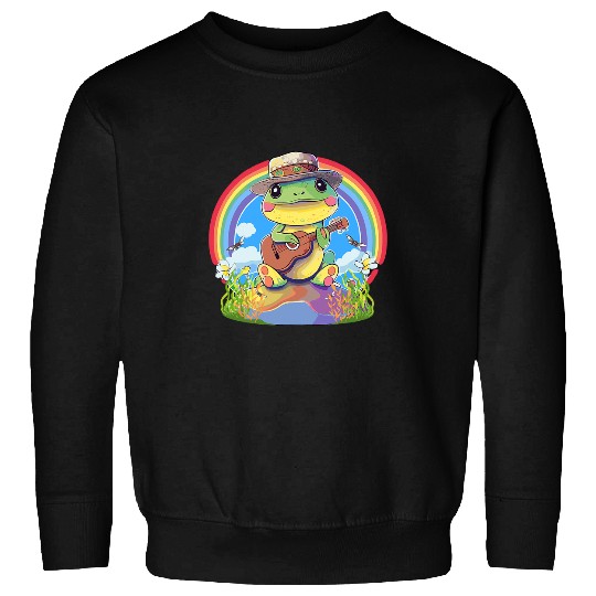 Funny Banjo Frog Kawaii Cottagecore Frog Playing Banjo Pastel Rainbow Sweatshirts