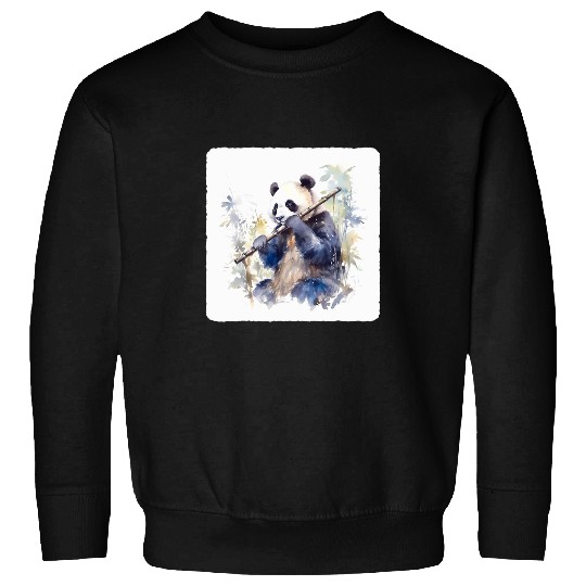 Funny Flute Panda With A Bamboo Flute. Music Instrument Traditional Sweatshirts