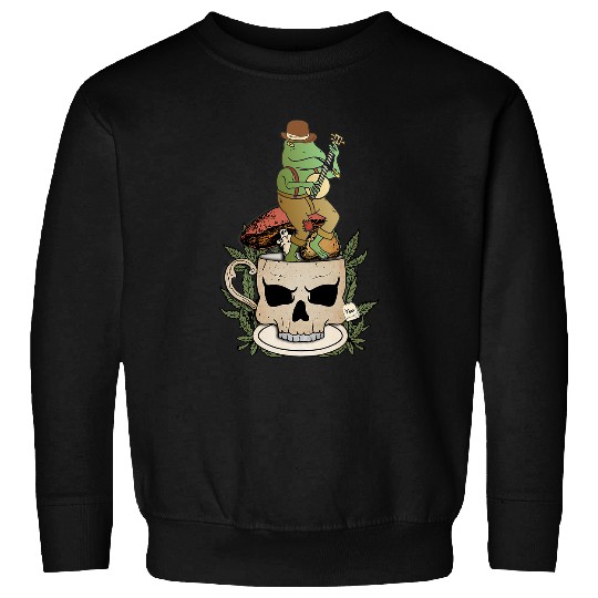 Funny Banjo Frog Cottagecore Frog Playing Banjo Mushroom Skull Goblincore Sweatshirts