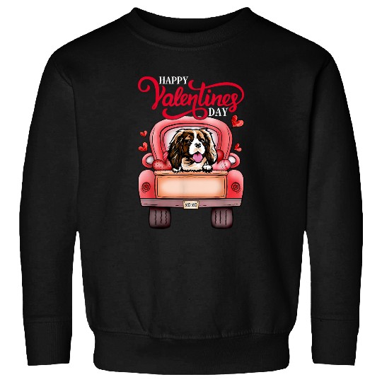 Cavalier Pet Red Truck Valentines Cavalier King Charles Spaniel Hearts Sweatshirts