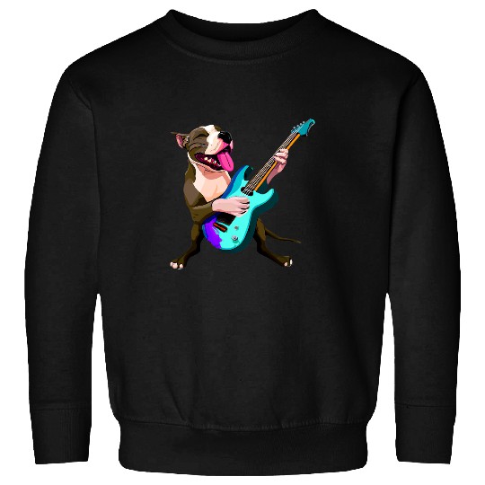 Funny Guitar Bully Dog Playing Electric Guitar Musician Guitar Player Pitbull Dog Sweatshirts