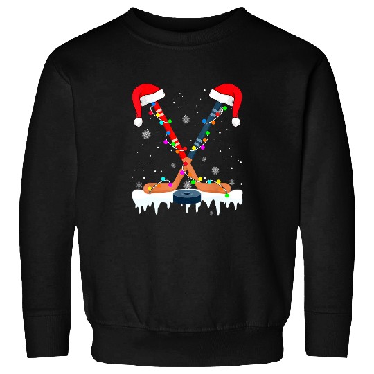 Sport Hockey Santa Hat Christmas Lights Funny Sport Boys xmass PJs Sweatshirts