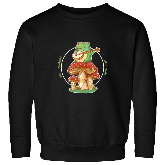 Funny Banjo Frog Froggy Frog Cottagecore Aesthetic Frog Playing Sweatshirts