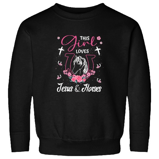 Christian This Girl Loves Jesus And Horses Horseshoe And Cross Christ Sweatshirts