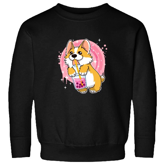 Corgi Pet Boba Milk Tea Corgi Dog Puppy Lover Kawaii Japanese Anime Sweatshirts