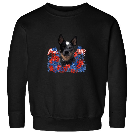 Heeler Pet Independent Flowers Dog American Flag Sweatshirts