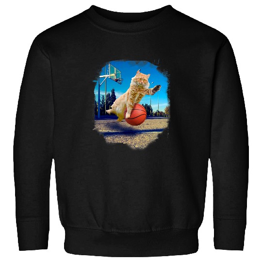 Funny Basketball Maine Coon Cat Playing Sweatshirts
