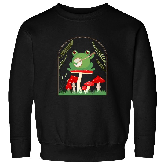 Funny Banjo Frog Cottagecore Aesthetic Frog Playing Banjo on Mushroom Cute 21 8 Sweatshirts