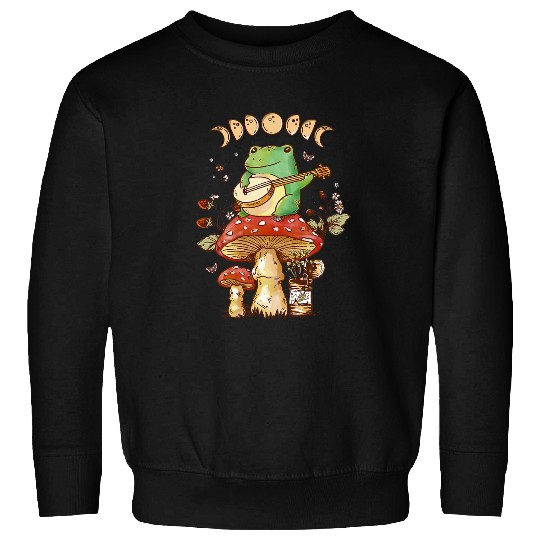 Funny Banjo Frog Cottagecore Frog With Banjo Mushroom Moon Fairycore Mycology Sweatshirts