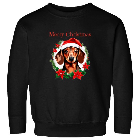 Dachshund Pet Poinsettia Merry Christmas Holiday Sweatshirts