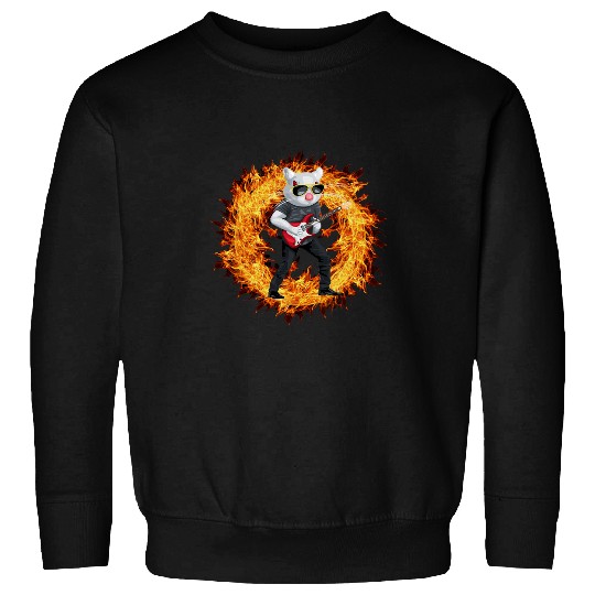 Funny Guitar Cat Playing Guitar Musician Cat Lover Funny Music Kitty Sweatshirts