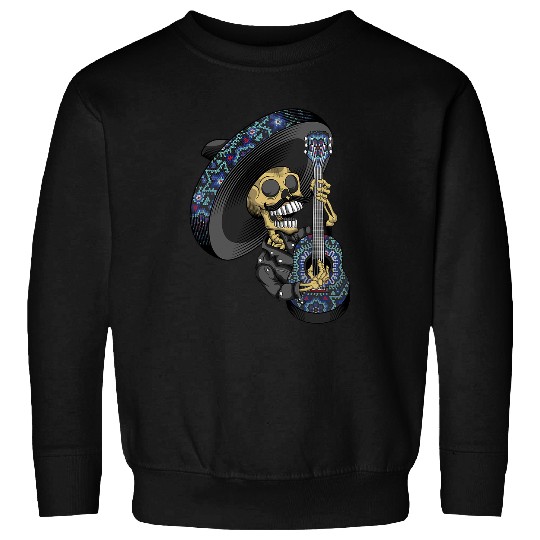 Funny Guitar Sombrero Guitar Huichol Sugar Skull Calavera Mexico Mariachi Skull Sweatshirts