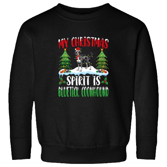 Coonhound Pet Christmas Spirit Is Bluetick Coonhound Wearing Santa Hat Sweatshirts