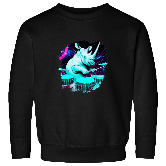 Funny Drummer Rhino Gift Playing Drums in Space Outer Space Music Rhino22 Sweatshirts