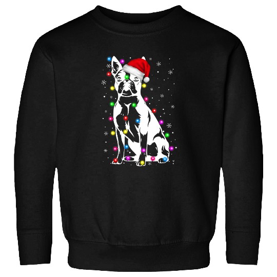 Boston Terrier Pet Santa Christmas Lights Colorful Xmas Sweatshirts