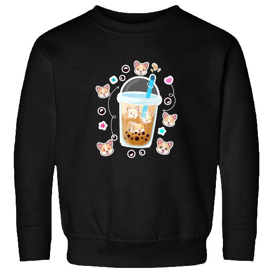Corgi Pet Boba Tea Bubble Tea Anime Kawaii Neko Funny Corgi Sweatshirts