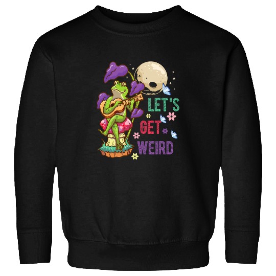 Funny Guitar Lets Get Weird Frog Playing Guitar Cottagecore Goblincore Sweatshirts
