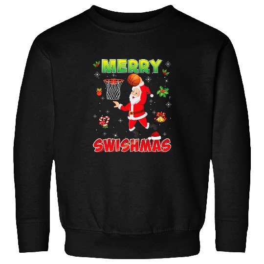 Funny Basketball Merry Swishmas Christmas Basketball Ugly Sweater Santa Elf Sweatshirts