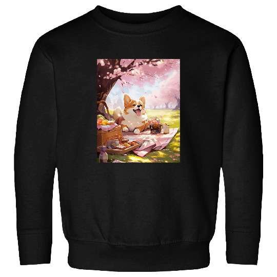 Corgi Pet Cherry Blossom Funny Dog Picnic Sweatshirts
