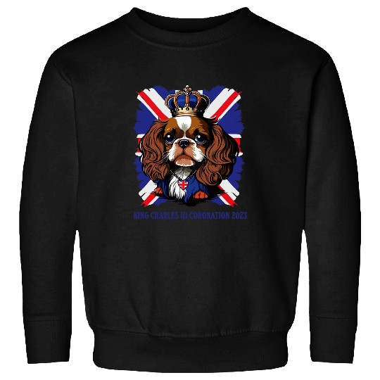 Cavalier King Charles Spaniel Pet King Charles Coronation Spaniel dog wearing a crown flag Sweatshirts