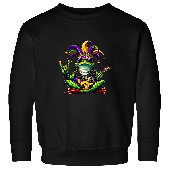 Funny Guitar Rock n Roll Guitar Frog Kids Mens Womens Mardi Gras Frog Sweatshirts