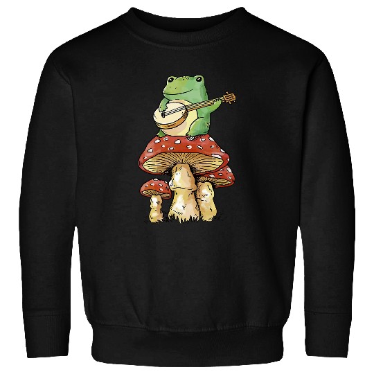 Funny Banjo Frog Playing Banjo on Mushroom Cute Cottagecore Aesthetic Sweatshirts