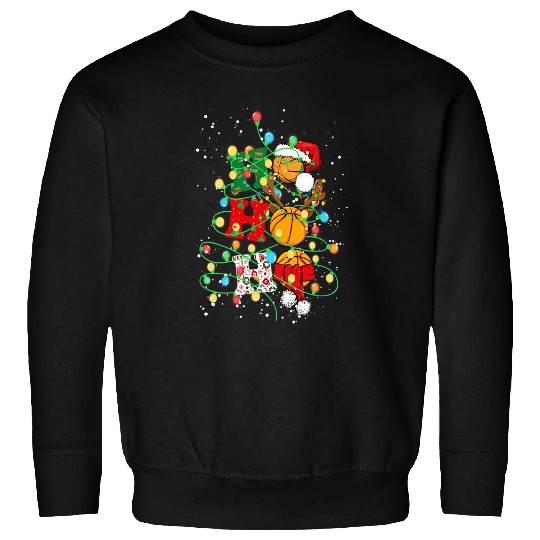 Funny Basketball Funny Ho Ho Ho Basketball Christmas Lights Sweatshirts