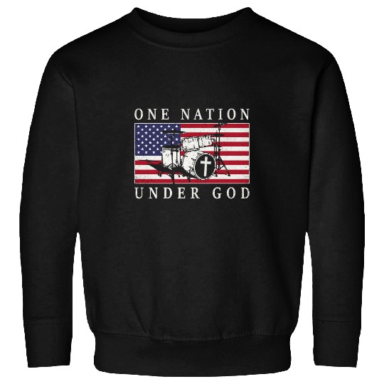 Funny Drummer Lover One Nation Under God Drummer Drumming Sweatshirts