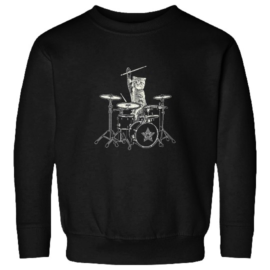 Funny Drummer Cat drummer animal drummer cat playing drums drum player Sweatshirts