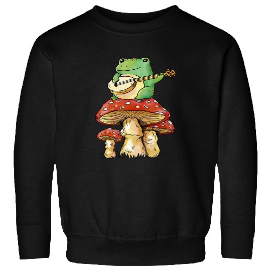 Funny Banjo Frog Cottagecore Aesthetic Frog Playing Banjo on Mushroom Cute 31 Sweatshirts