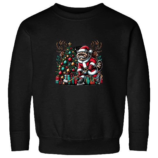 Sport Hockey Santa Exotic Shorthair Cat Playing Hockey Christmas Sweatshirts