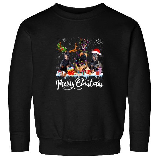 Doberman Pet Merry Christmas Doberman Pinscher Santa Light Reindeer Hat Sweatshirts