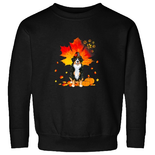 Bernese Mountain Pet Lover Autumn Leaf Fall Leaves Pumpkin Sweatshirts