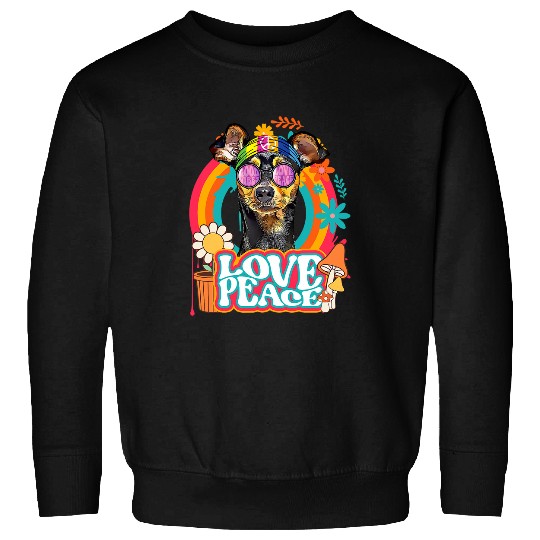 Miniature Pinscher Pet Hippie Miniature Pinscher Dog 60s 70s Peace Sign Love Sweatshirts