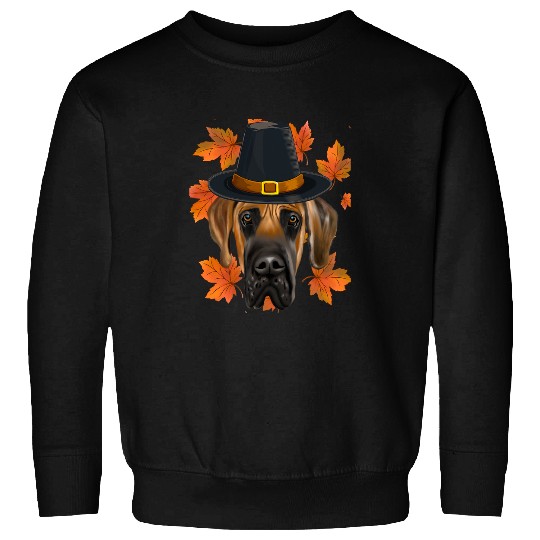 Great Dane Pet Fall Brown Great Dane Pilgrim Thanksgiving Sweatshirts