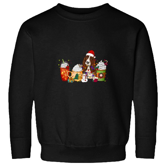 Basset Hound Pet Coffee Christmas With Santa Hat Sweatshirts