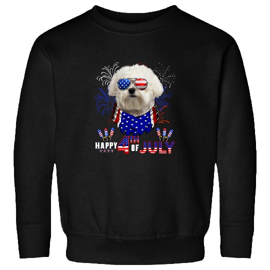 Bichon Pet Frise Happy 4th Of July American Flag Bichon Frise Sunglasses Sweatshirts