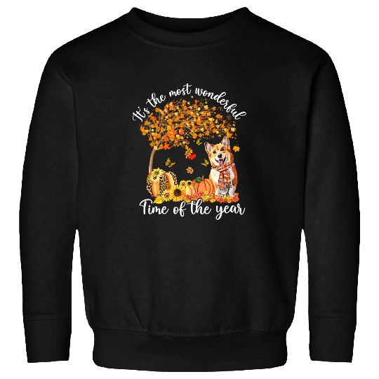 Corgi Pet Dog Its The mosts Wonderful Time Cute Corgi Fall Thanksgiving 580 Sweatshirts