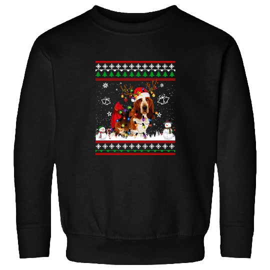 Basset Hound Pet Christmas Pajama Santa Hat Tree Light Dog Xmas Sweatshirts