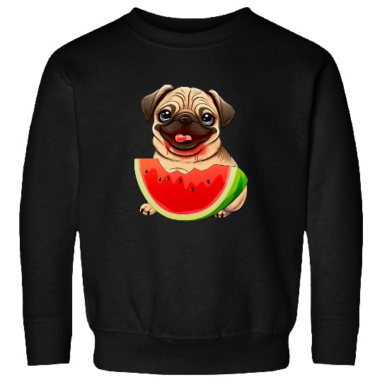 Pug Pet Dog Watermelon Slice Summer Vacation Kids Boys Sweatshirts
