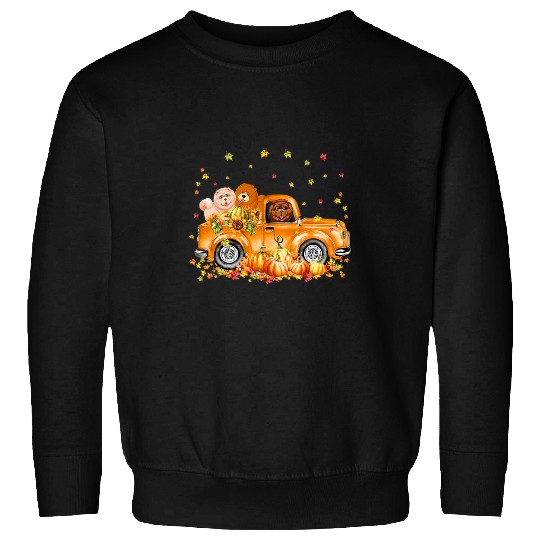 Chow Chow Pet Riding Truck Pumpkin Autumn Leaves Fall Sweatshirts