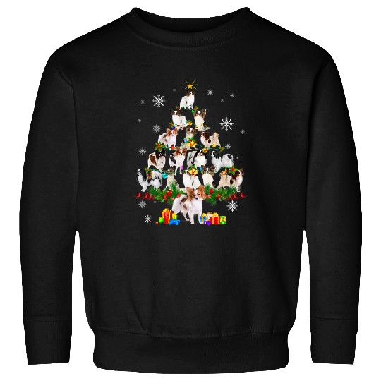 Papillon Pet Tree Lights Christmas Dog Lovers Xmas Sweatshirts