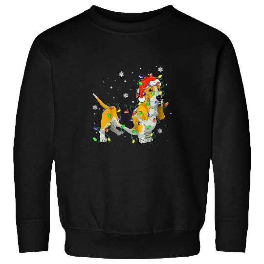 Basset Hound Pet Christmas Lights Tree Snow Costume Sweatshirts