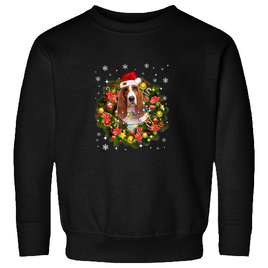 Basset Hound Pet Christmas Wreath Decoration xmass Pajamas Sweatshirts