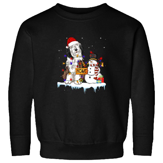 Bearded Collie Pet Christmas Snowman xmass Lights Pajama Sweatshirts